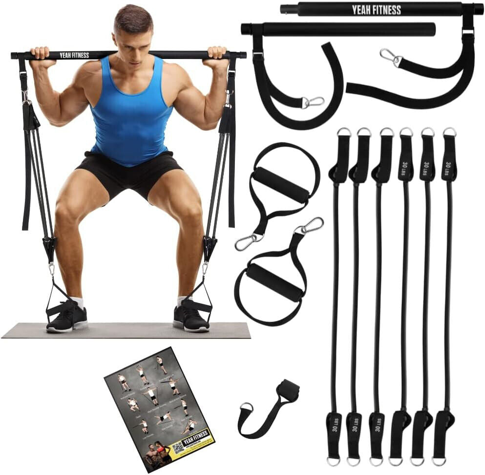 Pilates Bar Kit - Portable Home Gym Equipment with Resistance Bands