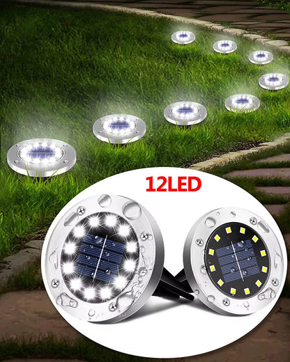 Professional Solar Ground Lights for Outdoor Decoration - 12 LED Waterproof Solar Disk Lights for Gardens, Pathways, Lawns, and Patios