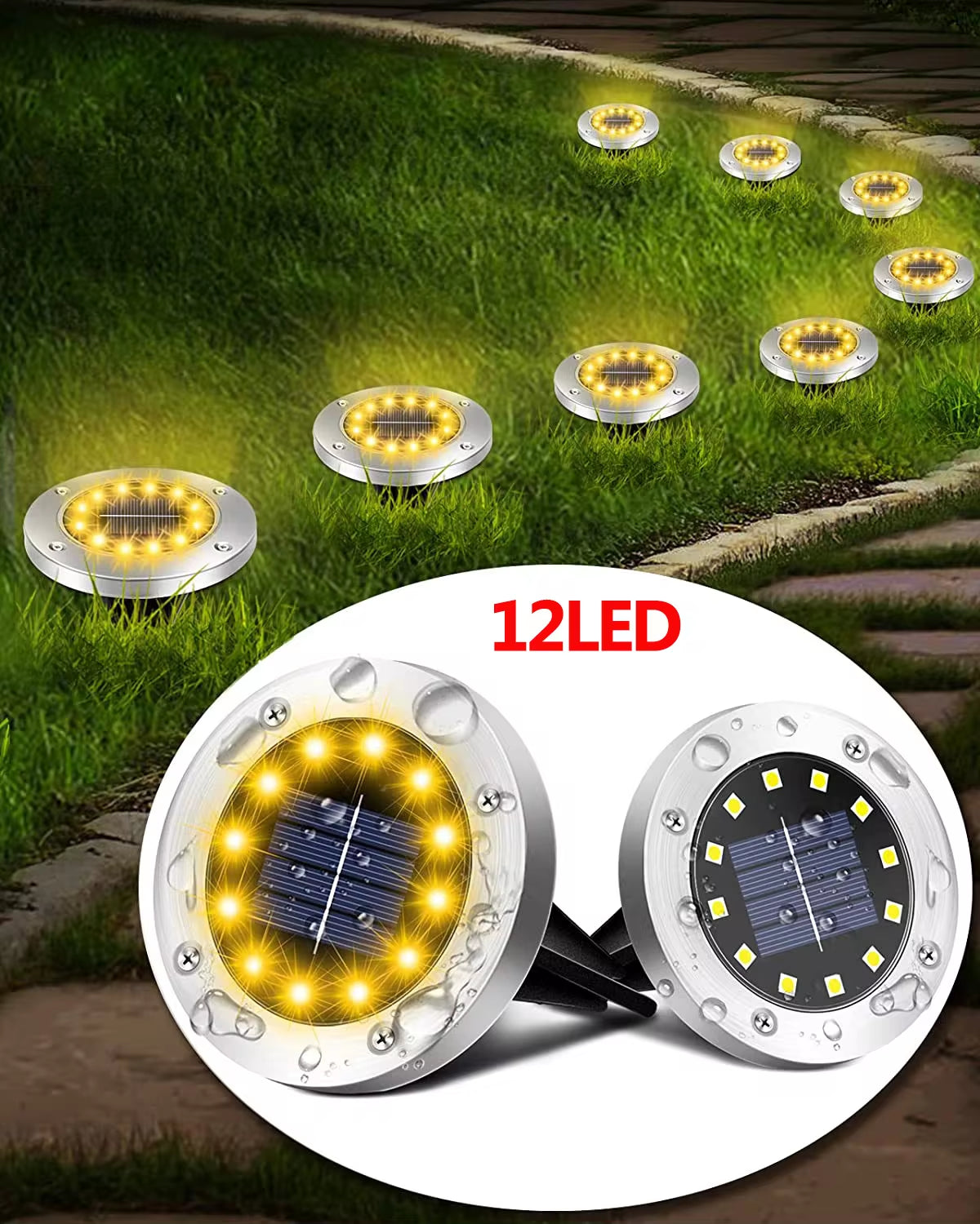 Professional Solar Ground Lights for Outdoor Decoration - 12 LED Waterproof Solar Disk Lights for Gardens, Pathways, Lawns, and Patios