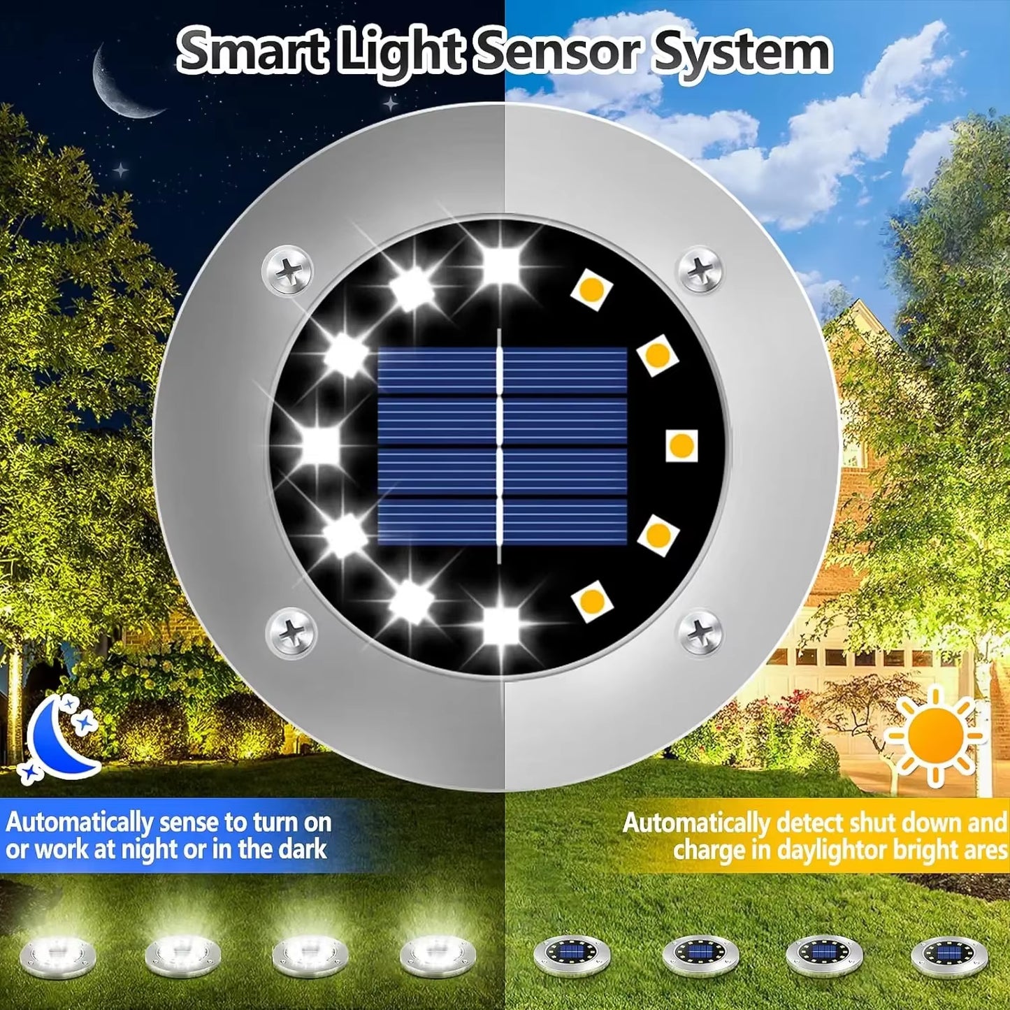 Professional Solar Ground Lights for Outdoor Decoration - 12 LED Waterproof Solar Disk Lights for Gardens, Pathways, Lawns, and Patios