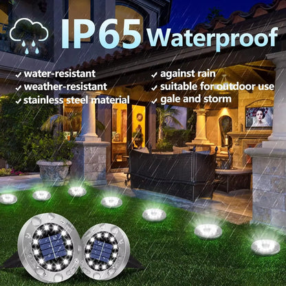 Professional Solar Ground Lights for Outdoor Decoration - 12 LED Waterproof Solar Disk Lights for Gardens, Pathways, Lawns, and Patios